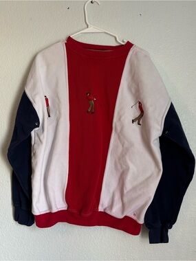 Hathaway Golf Men's Sweatshirt XL Red White Blue Colorblock Crewneck Embroidered